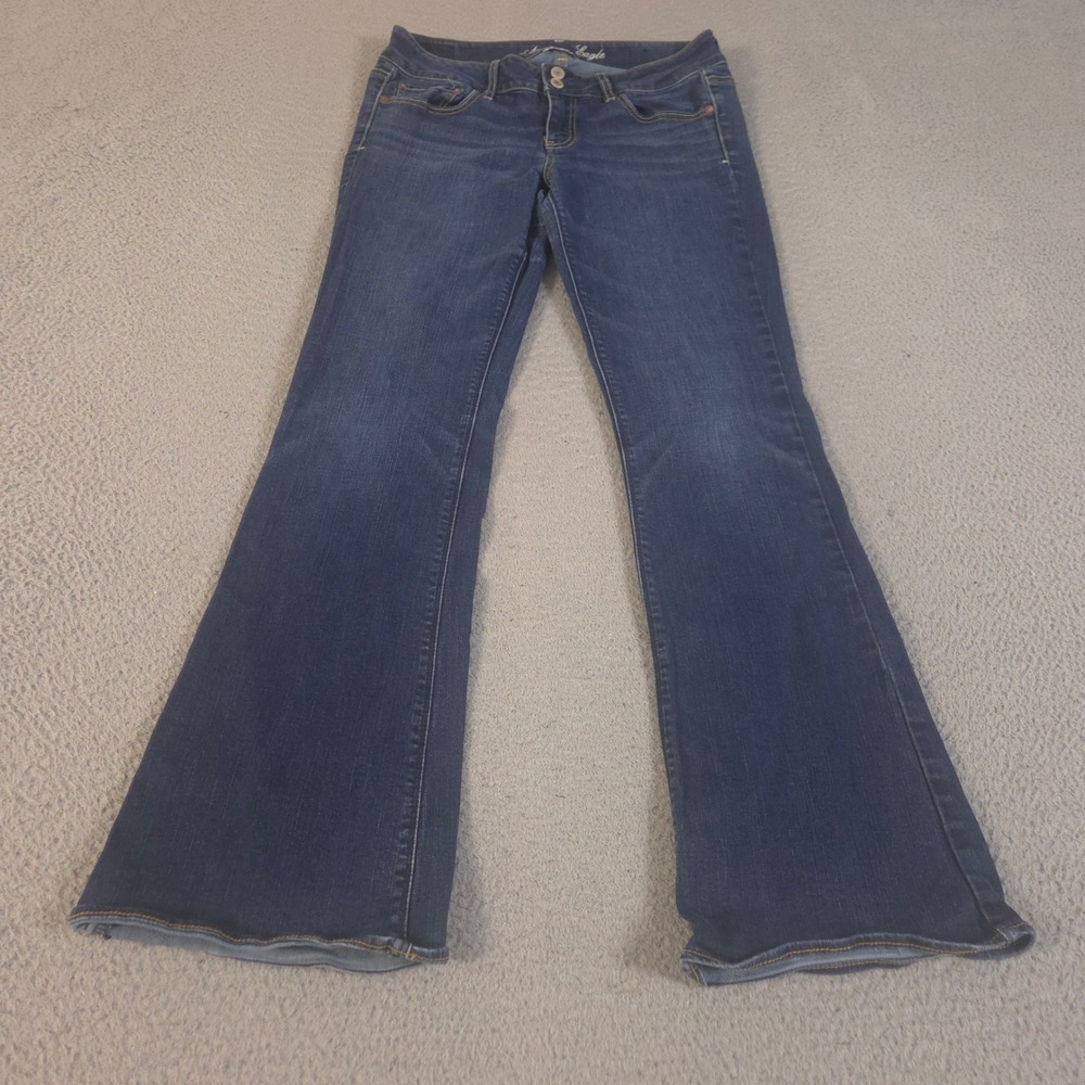 American Eagle Jeans Womens 10 Blue Artist Flare Super Stretch Double Button Fly